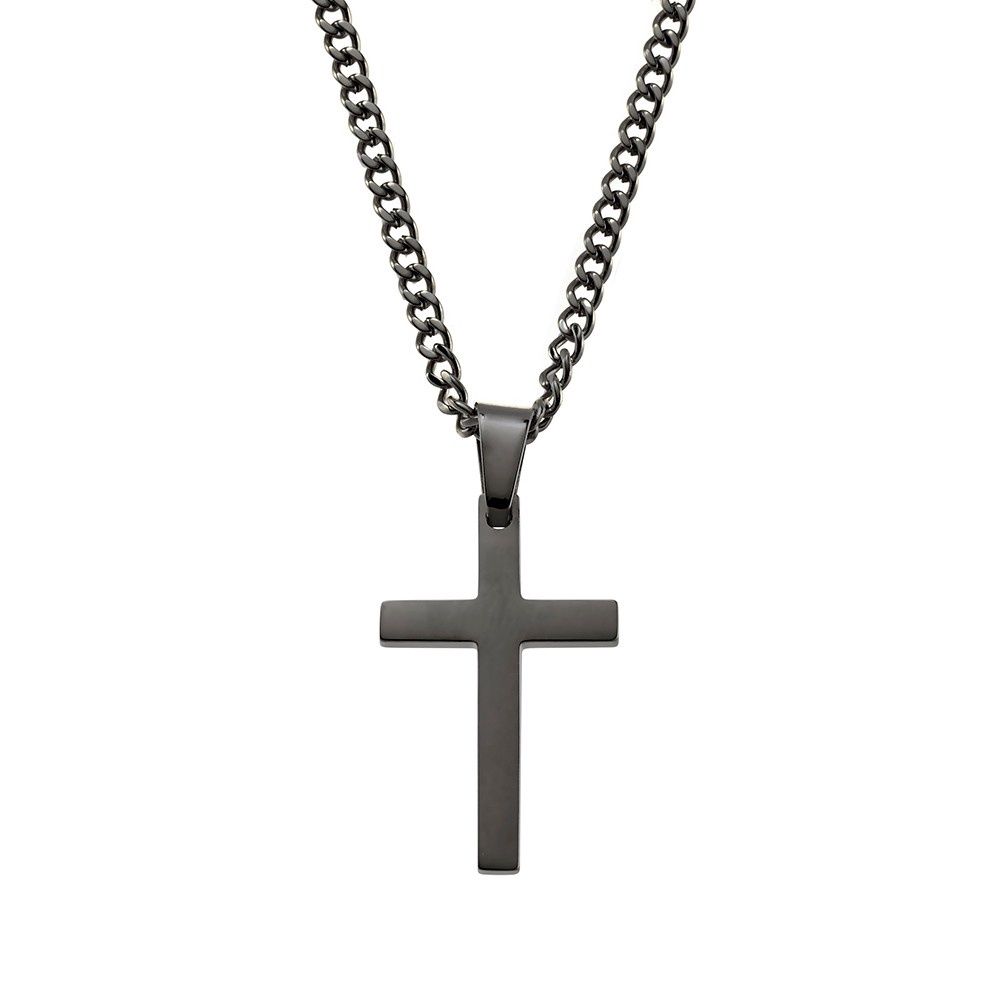 DPI - Blaze stainless steel men's cross pendant necklace with 3mm curb chain SSN115-BLK