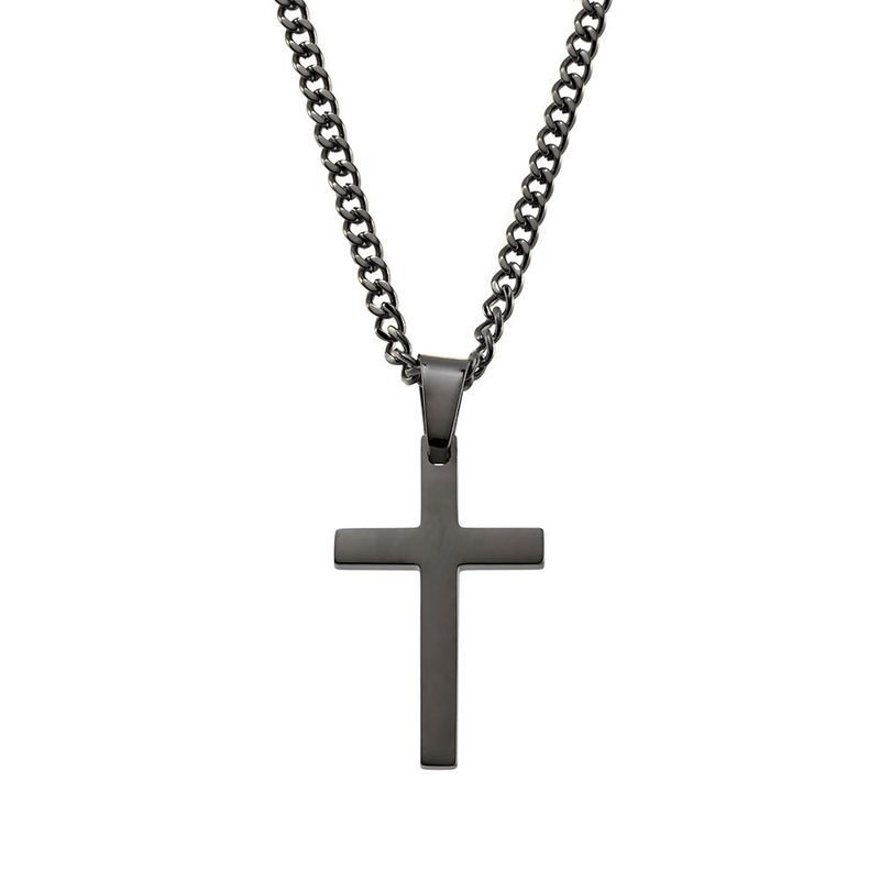 DPI - Blaze stainless steel men's cross pendant necklace with 3mm curb chain SSN115-BLK