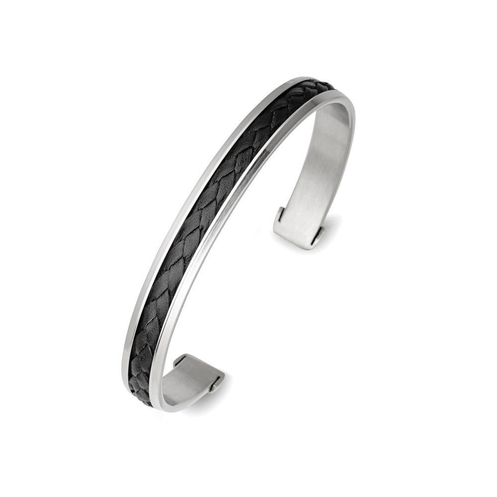 DPI - Blaze stainless steel men’s cuff with black leather detail SSBG119-BLK