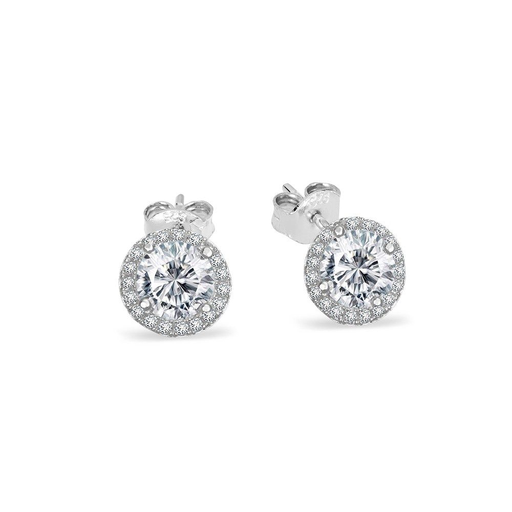 DPI - S/S round CZ with 9x9mm halo stud earrings SE400-S