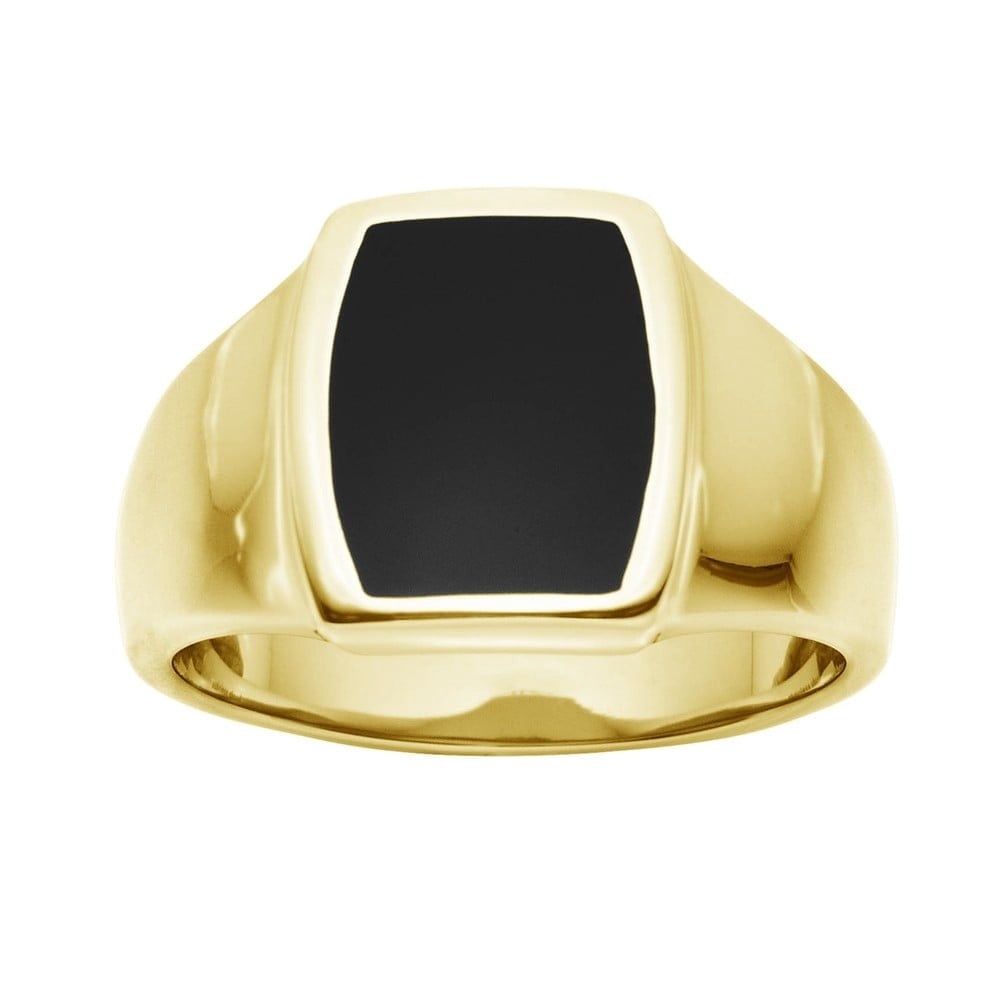 DPI - Blazes stainless steel gold plate men's polished ring w/onyx square flat top SSR70-G