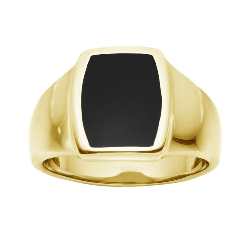 DPI - Blazes stainless steel gold plate men's polished ring w/onyx square flat top SSR70-G