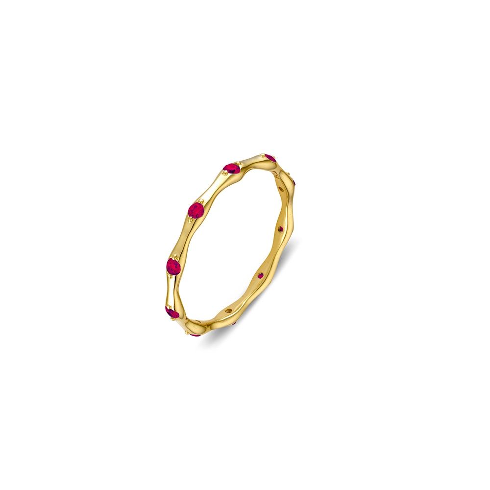 DPI - s/silver gold plate abstract shape band ring with ruby pink CZ details size 9 R1406K-G-9