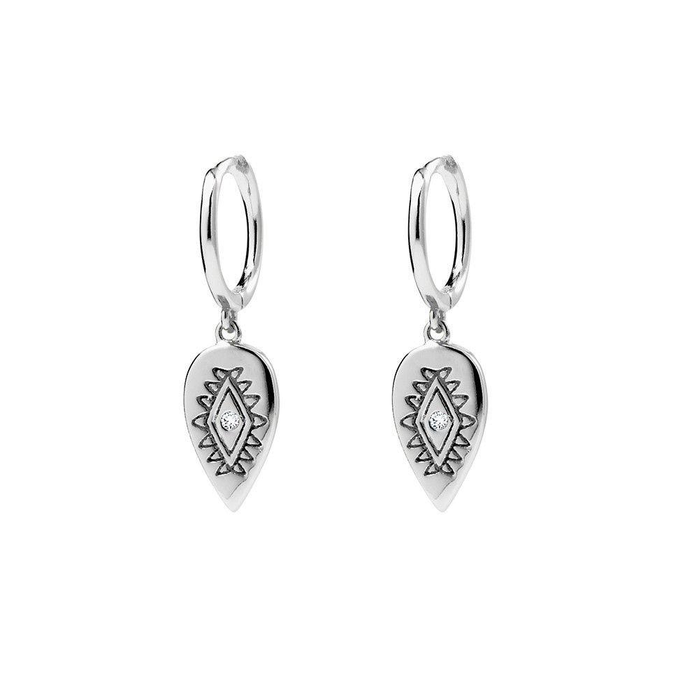 DPI - Sterling Silver huggies with CZ detail leaf charm 15mm(D) x2mm(W) Charm:10mm(W)x7mm(L) E1015-S