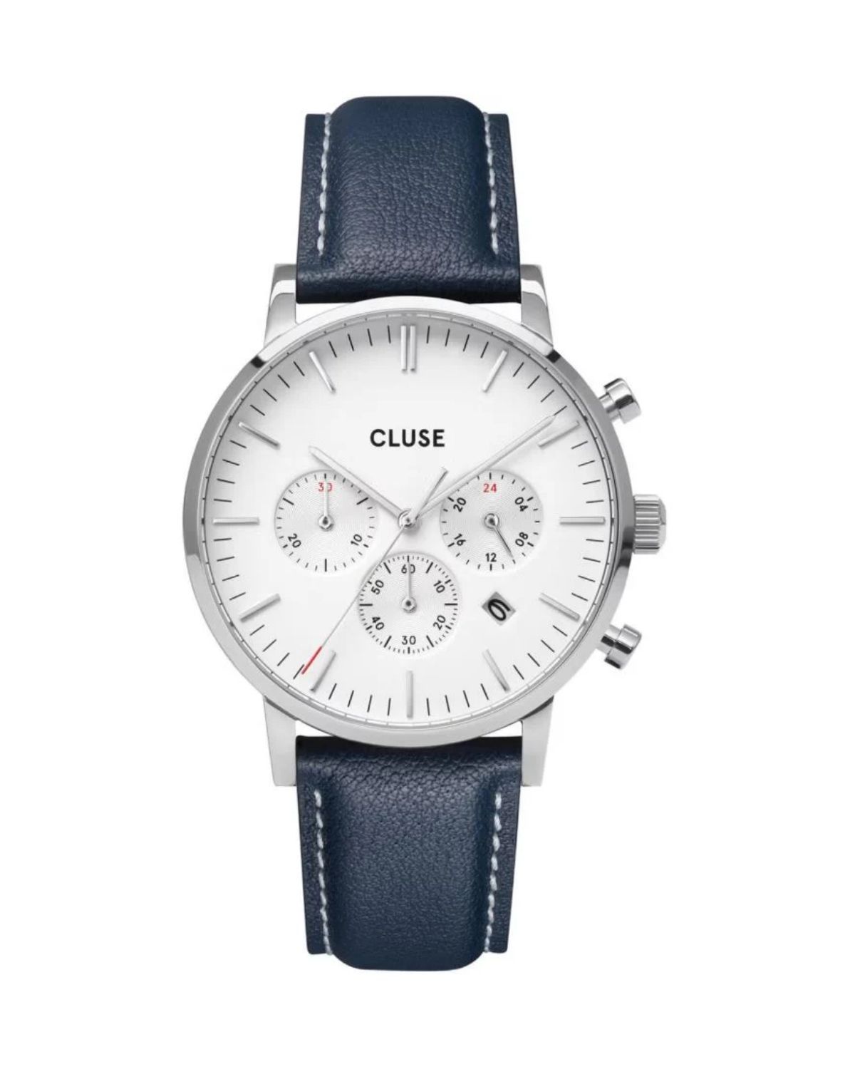 CLUSWE Aravis Chrono Silver Mesh Band and Navy Blue leather strap CG21004