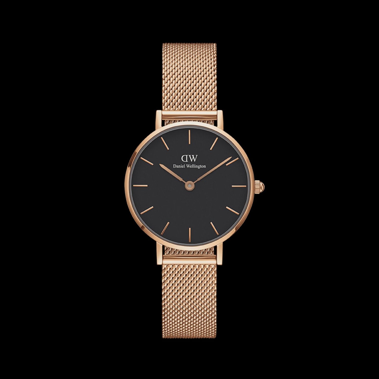 Daniel Wellington Petite 28 Rosegold mesh black face B32R2 B32R2