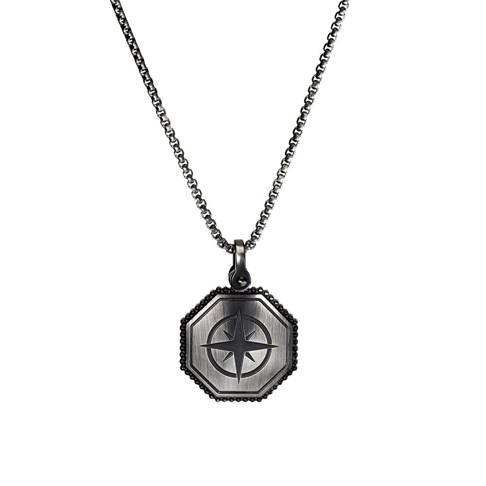 DPI - Blaze aged stainless steel compas rose pendant necklace in antique finish SSN146-AS