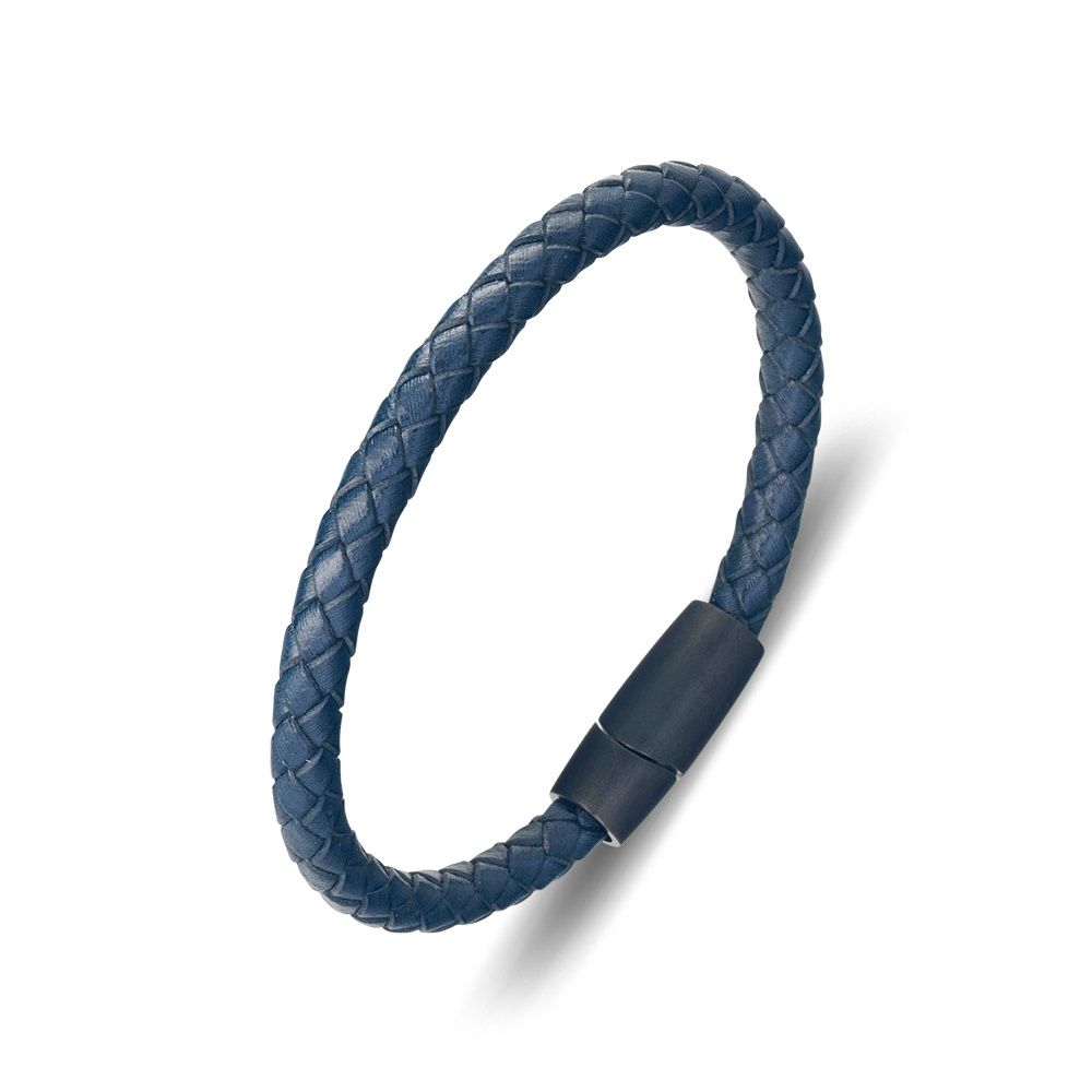 DPI - Blaze men’s leather bangle with brush matte finish magnetic clasp 5mm x 21cm SSBG338-BLU