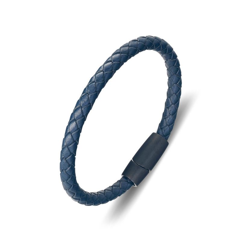 DPI - Blaze men’s leather bangle with brush matte finish magnetic clasp 5mm x 21cm SSBG338-BLU