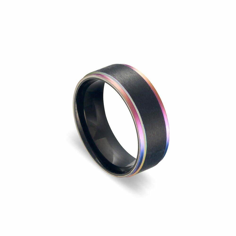 DPI - Blaze s/steel black brushed ring w/ beveled rainbow edges - size 7 SSR270-7