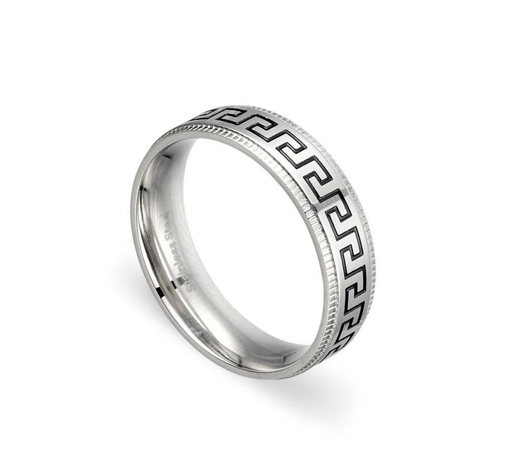 DPI - Blaze st steel greek keys polished finish ring - size 8 SSR286-8