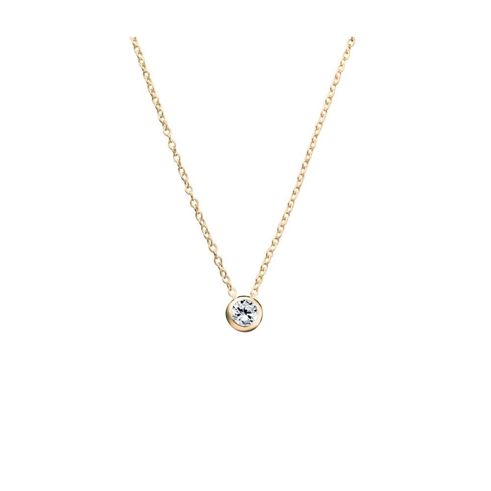 DPI - Sterling silver gold plate necklace with bezel set CZ pendant 42 + 3cm N320-G