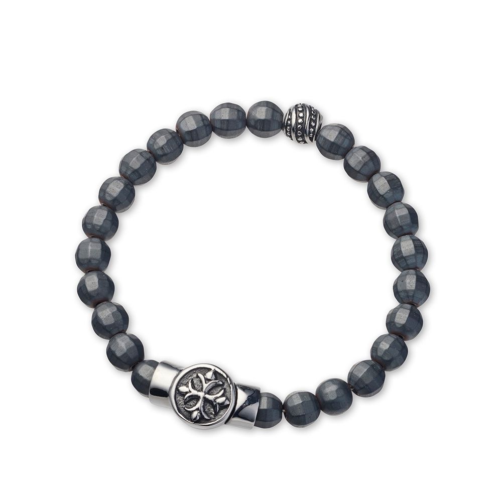 DPI GREY BEAD B/LET WITH CROSS CLASP SS297