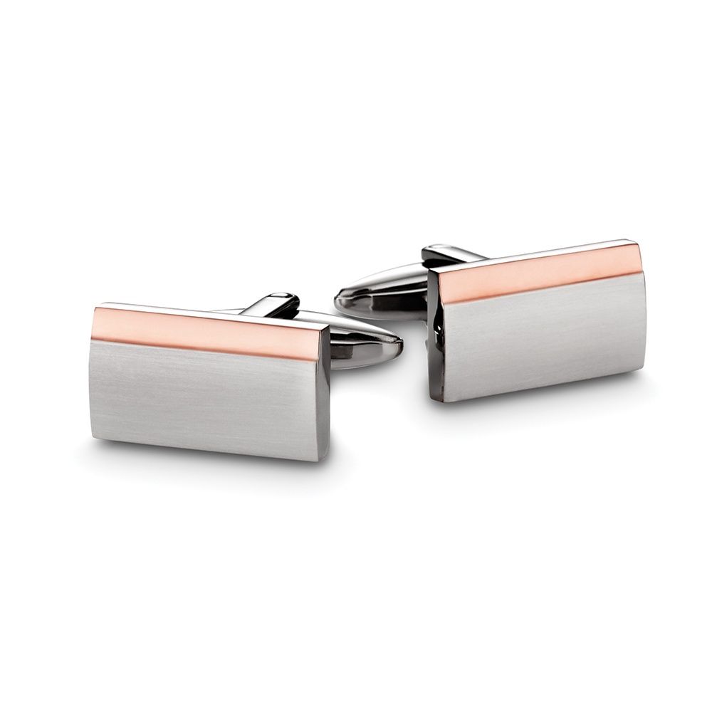 DPI LUX Blaze stainless steel cufflinks two tone brushed silv and polished rose gold SSCL42-RG