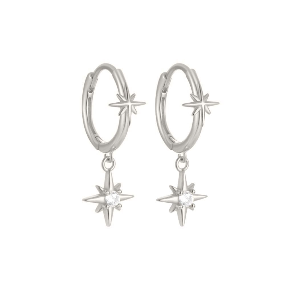 DPI s/s fixed star huggie E/R w/drop CZ north star E1273-S