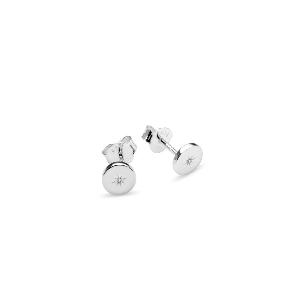 DPI - Sterling Silver disc stud featuring tiny CZ 6mm SE325-SILVER