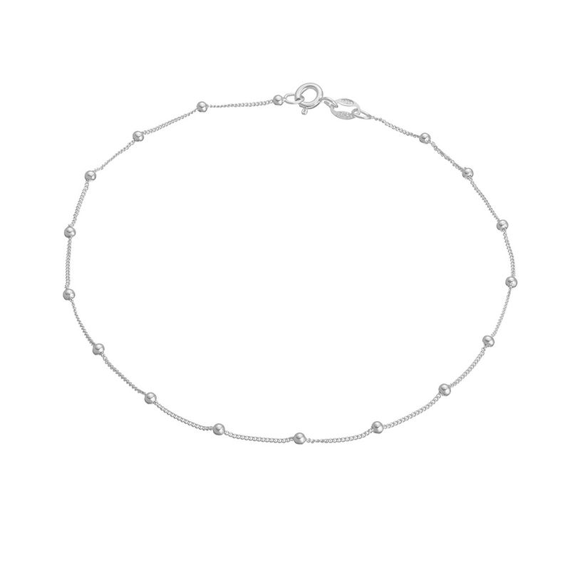 DPI - Sterling silver curb chain anklet with ball detail approximately 24cm, 1mm CHAIN, 2mm BEADS AK50-S