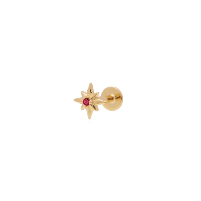 DPI - Sterling Silver GP flat back single star earring w/ ruby pink CZ 6mm EP41-RB