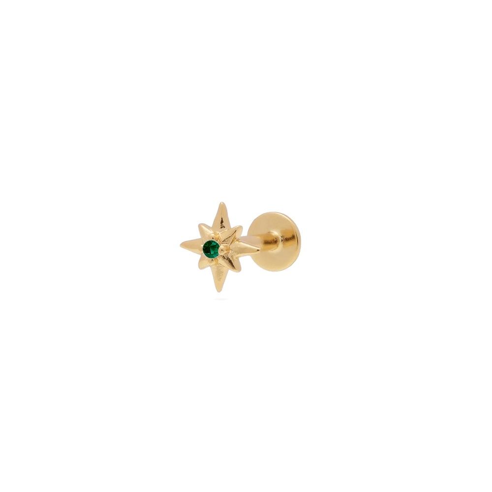 DPI - Y/Gold plated Sterling silver flat back single star earring with emerald green CZ 6mm EP41-EM