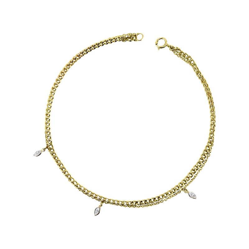 DPI - Y/Gold plated s/silver layered anklet with multi white CZ charms 24CM AK59-G