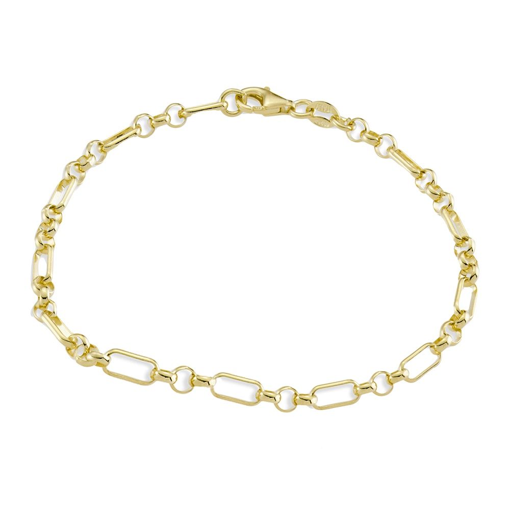 DPI - Y/Gold plated s/silver lightweight mixed open link anklet 24CM AK64-G