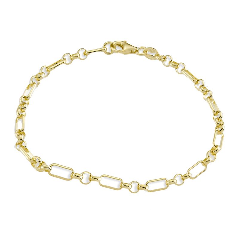 DPI - Y/Gold plated s/silver lightweight mixed open link anklet 24CM AK64-G
