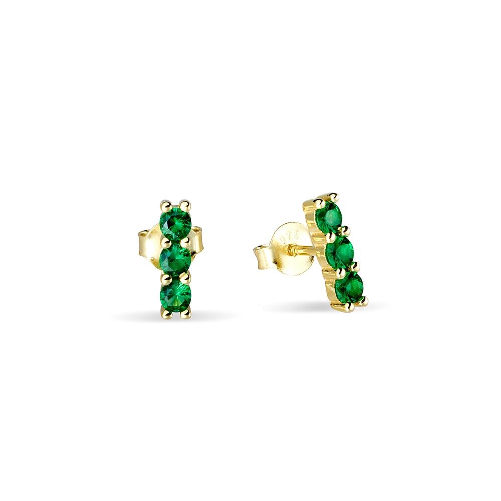 DPI s/s g/p studs w/3 green CZ SE426-G