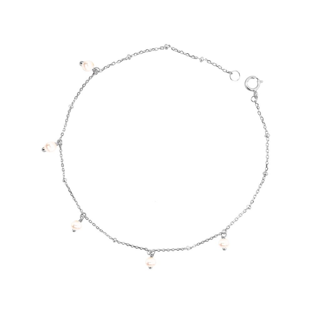 DPI - Sterling SIlver petite chain Anklet with pearls AK62-S