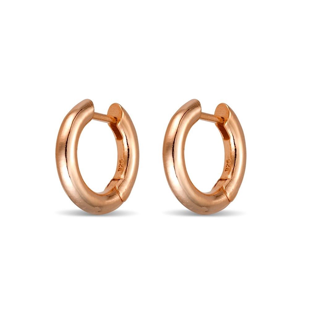 DPI - Sterling Silver Solid w/ rose gold plating rounded tube huggie 14x3mm HE167-RG