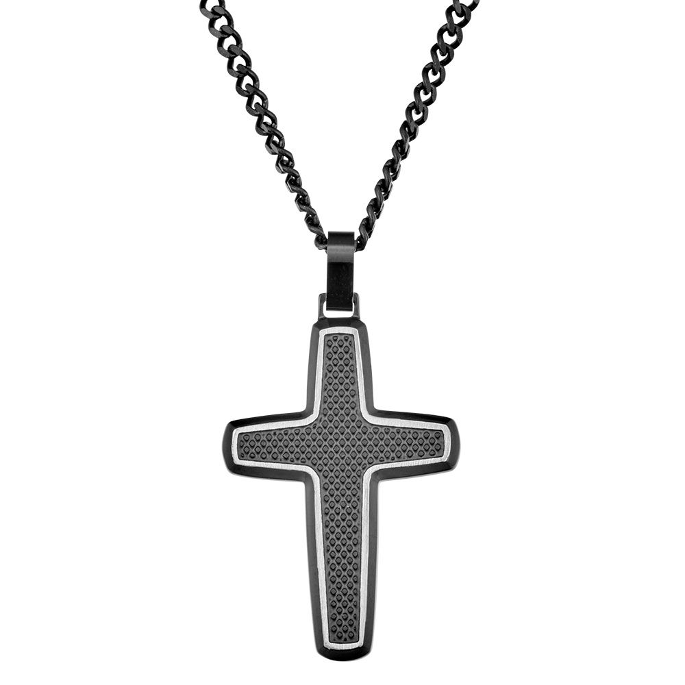 DPI BLACK STEEL CROSS WITH SILVER DETAIL SSN162