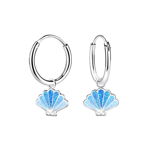 Tiny Treasures sterling silver hoop earrings with shell charm