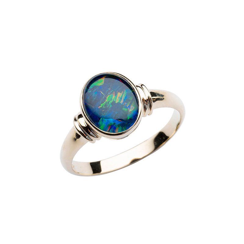 Paterson 9ct YG 10x8mm oval bezel set triplet opal ring - size N RO301-10X8TC(N)