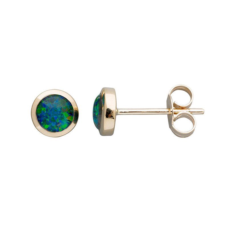 Paterson 9ct YG 5mm round bezel set triplet opal stud earrings EO1011-5TC