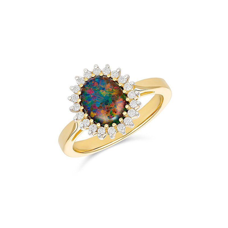 Paterson 9ct YG 9x7mm oval triplet opal diamond ring (TDW 0.26ct) - size N R609-9X7TDC(N)