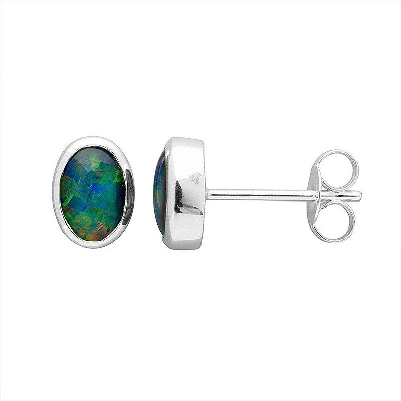 Paterson S/S 7x5mm oval bezel set triplet opal stud earrings EO1011-7X5TA