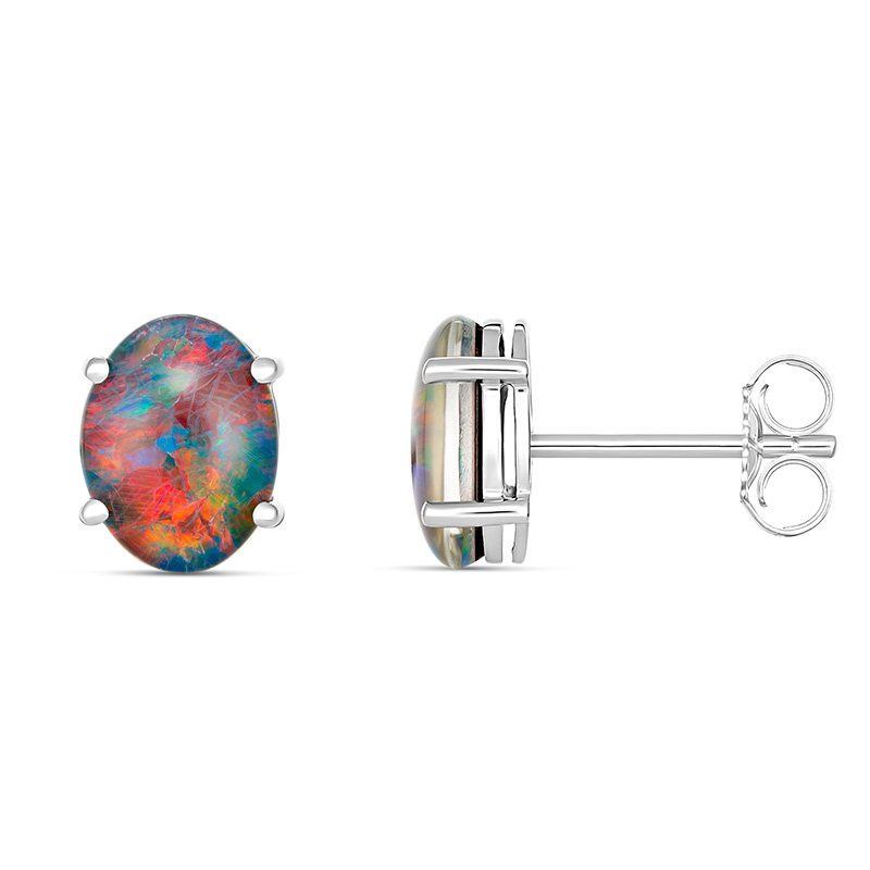 Paterson S/S 9x7mm oval claw set triplet opal stud earrings EO900-9X7TA