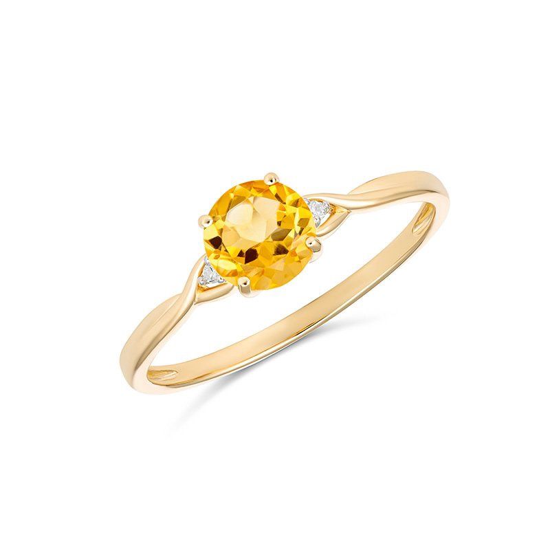 Paterson - 9ct YG Arabelle 6mm Round Citrine   Diamond Ring - Size P R2020-CTDC(P)