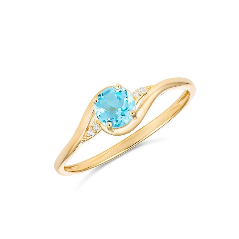 Paterson - 9ct YG Mina 5mm Round Blue Topaz   Diamond Ring - Size R R2021-BTDC(R)