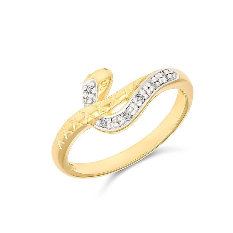 Paterson - 9ct YG Arata Pave 0.01ct Diamond Set Snake Ring - Size P R145-DC(P)