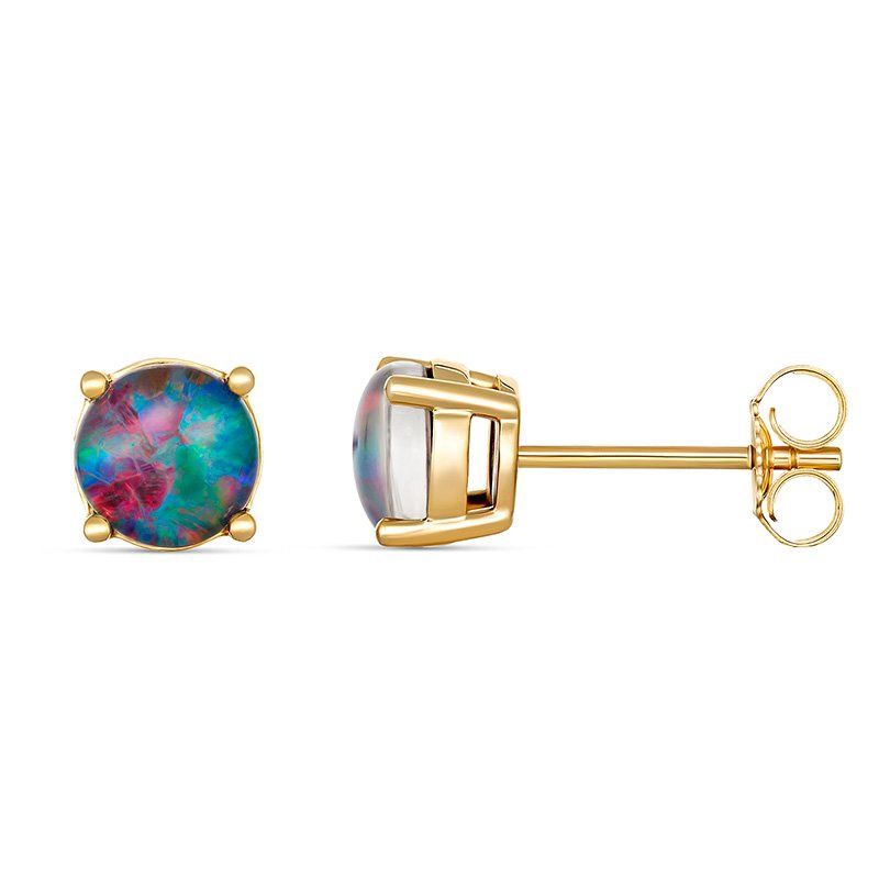 paterson 9ct Y/G 6mm round claw set triplet opal studs EO1010-6TC