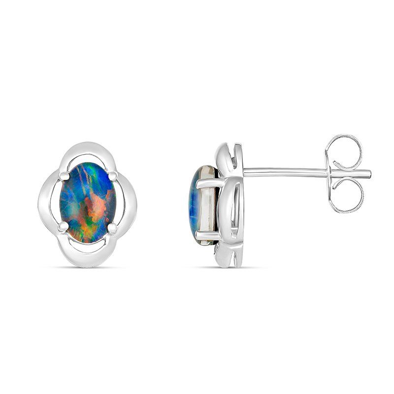 Paterson s/s 7x5mm oval claw set triplet opal studs in flower shape setting EO1043-7X5TA