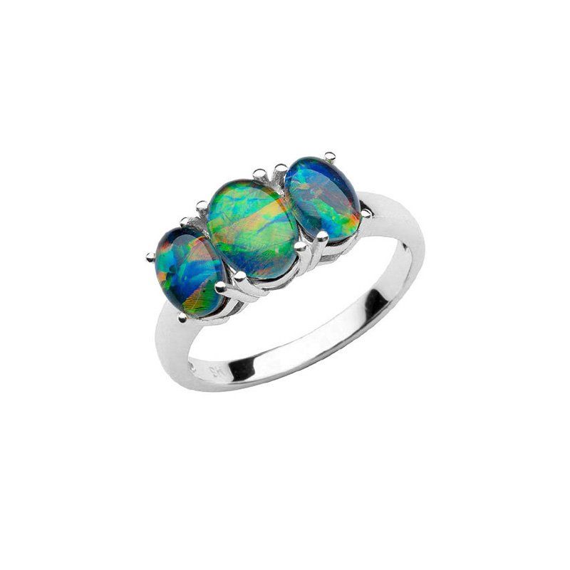 Paterson s/s 7x5mm(x2)   8x6mm oval triplet opal ring size U1/2 blue/green opals R601-TA-U1/2