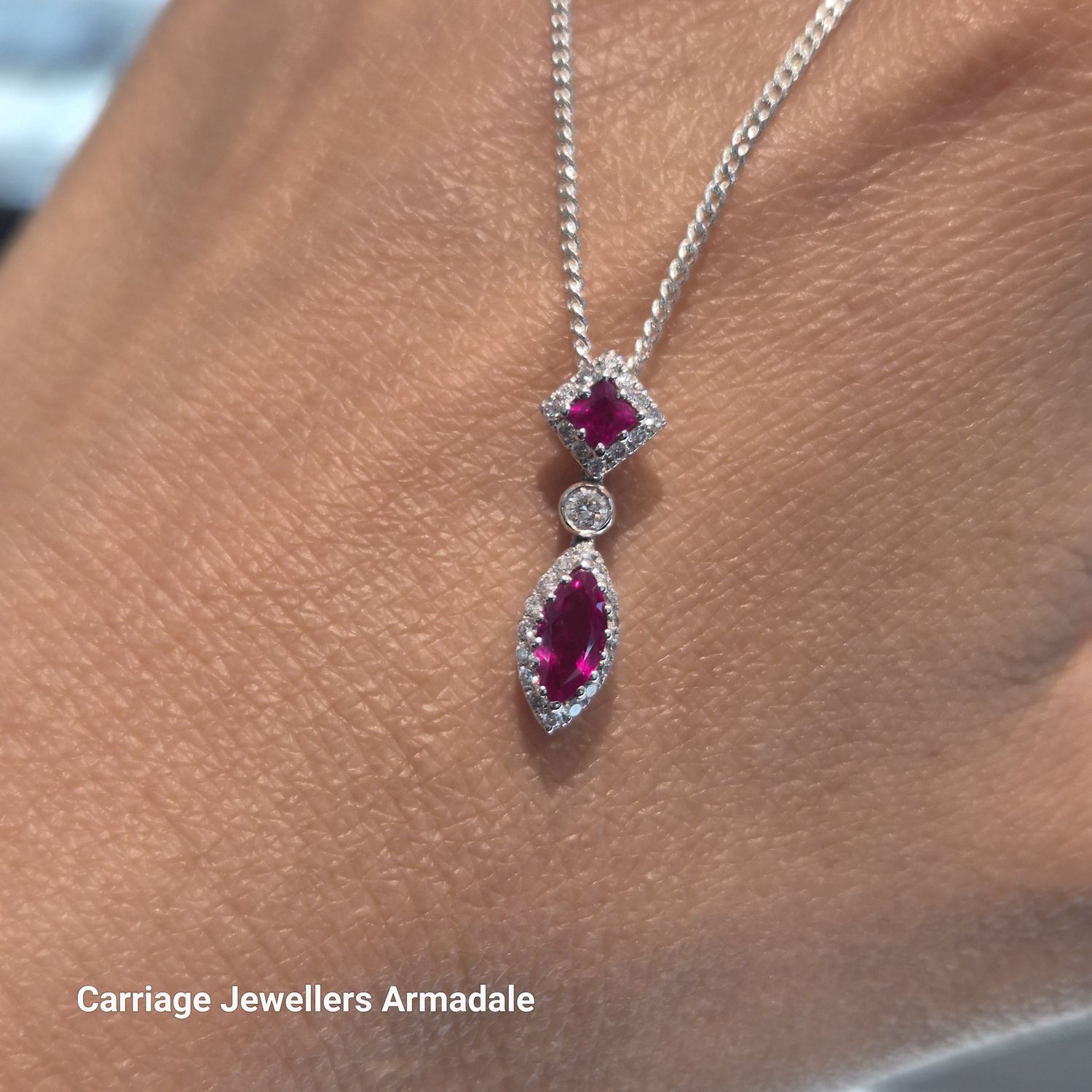 9ct White Gold Ruby and Diamond Pendant