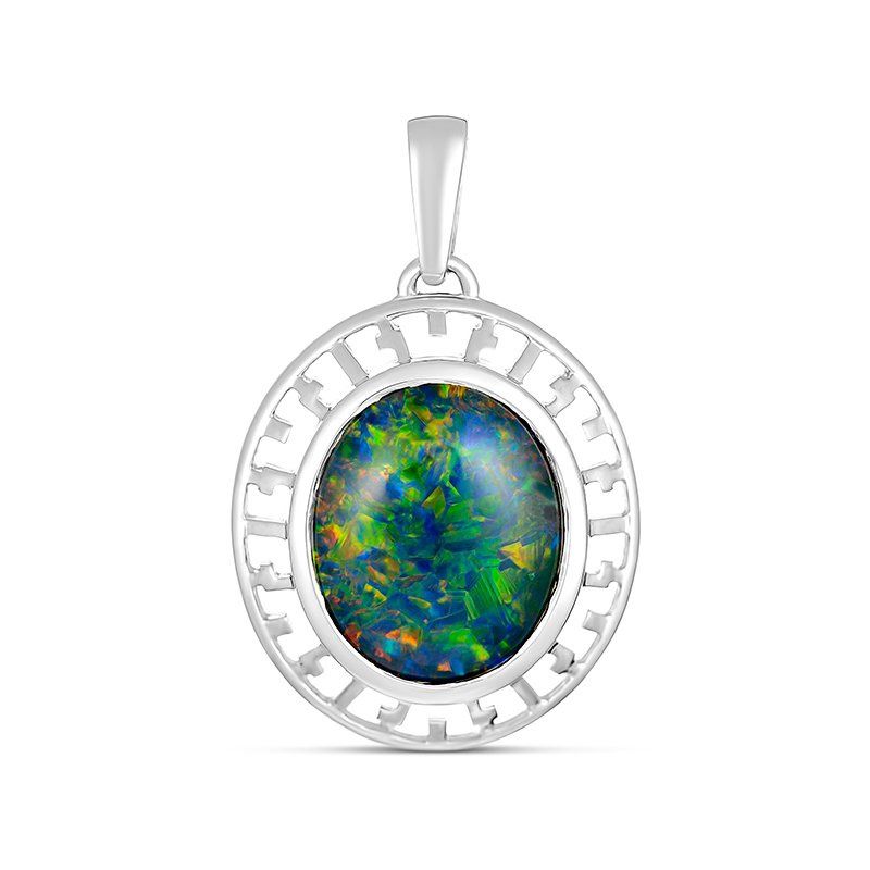 Paterson 12x10mm triplet opal oval s/s  Leonie aztec style bezel set pendant PO888-12X10TA