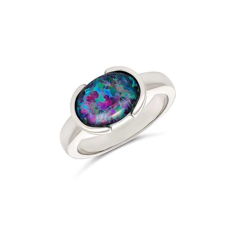 Paterson S/S 11x9mm oval bezel set triplet opal ring - size N RO339-TA(N)