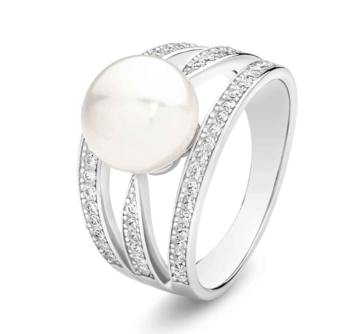 S/S white 9.5-10mm button FWP CZ ring size Q 1/2 IPRS54