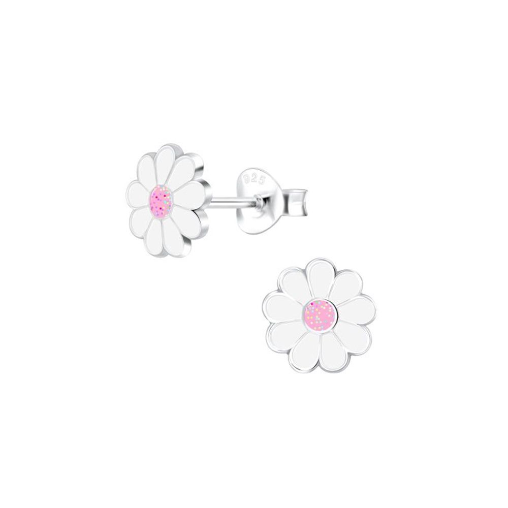 SILVER PINK AND WHITE DAISY STUDS TTSE73