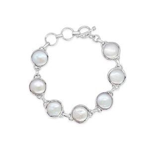 SS pearl bracelet with fob BB699