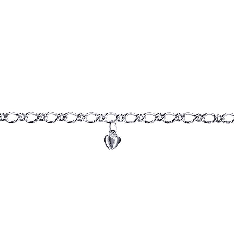 SS OVAL FIGARO ANKLET + 1 HEART OF61ANK-1H