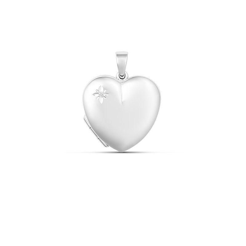 Sterling silver 13 x 13 mm small heart locket corner set with CZ 3007CZA